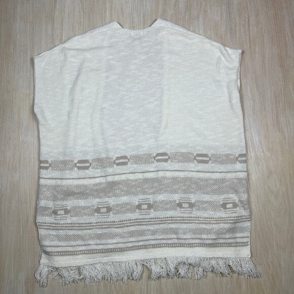 Old Navy Beige Cream Fringe Open Front Poncho Cardigan XL-XXL Boho Knit Wrap - Picture 10 of 13